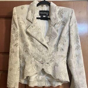 VTG 80's Patricia Rhodes Couture Pastel Iris Jacquard Embellished Jacket SZ 12